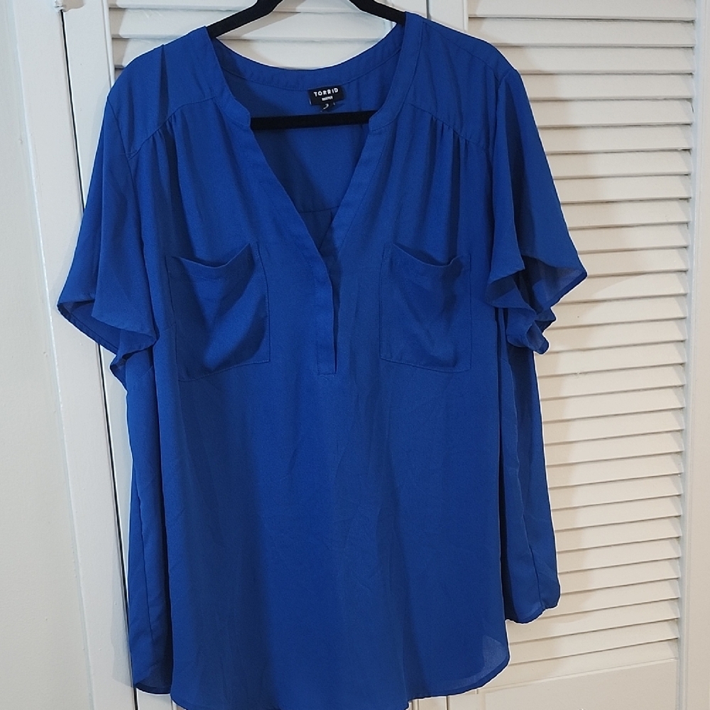 Torrid Harper Cobalt Blue Split V-Neck Blouse
